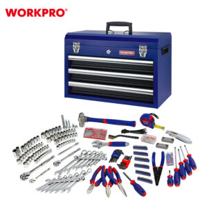 MECHANICS TOOL SET WITH 3-DRAWER HEAVY DUTY METAL BOX 408PC WORKPRO