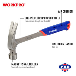 ONE-PIECE FORGED CLAW HAMMER WITH AIR CUSHION HANDLE 560G (20OZ) WORKPRO - Image 5