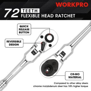 DRIVE FLEX HEAD RATCHET HANDLE 1/2" WORKPRO - Image 9